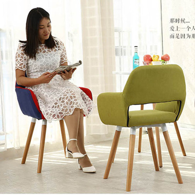Nordic Dining Chair Wooden Lounge Chair Designer European-Style Simple Fabric Single Person Computer Sofa Chair Desk Armrest