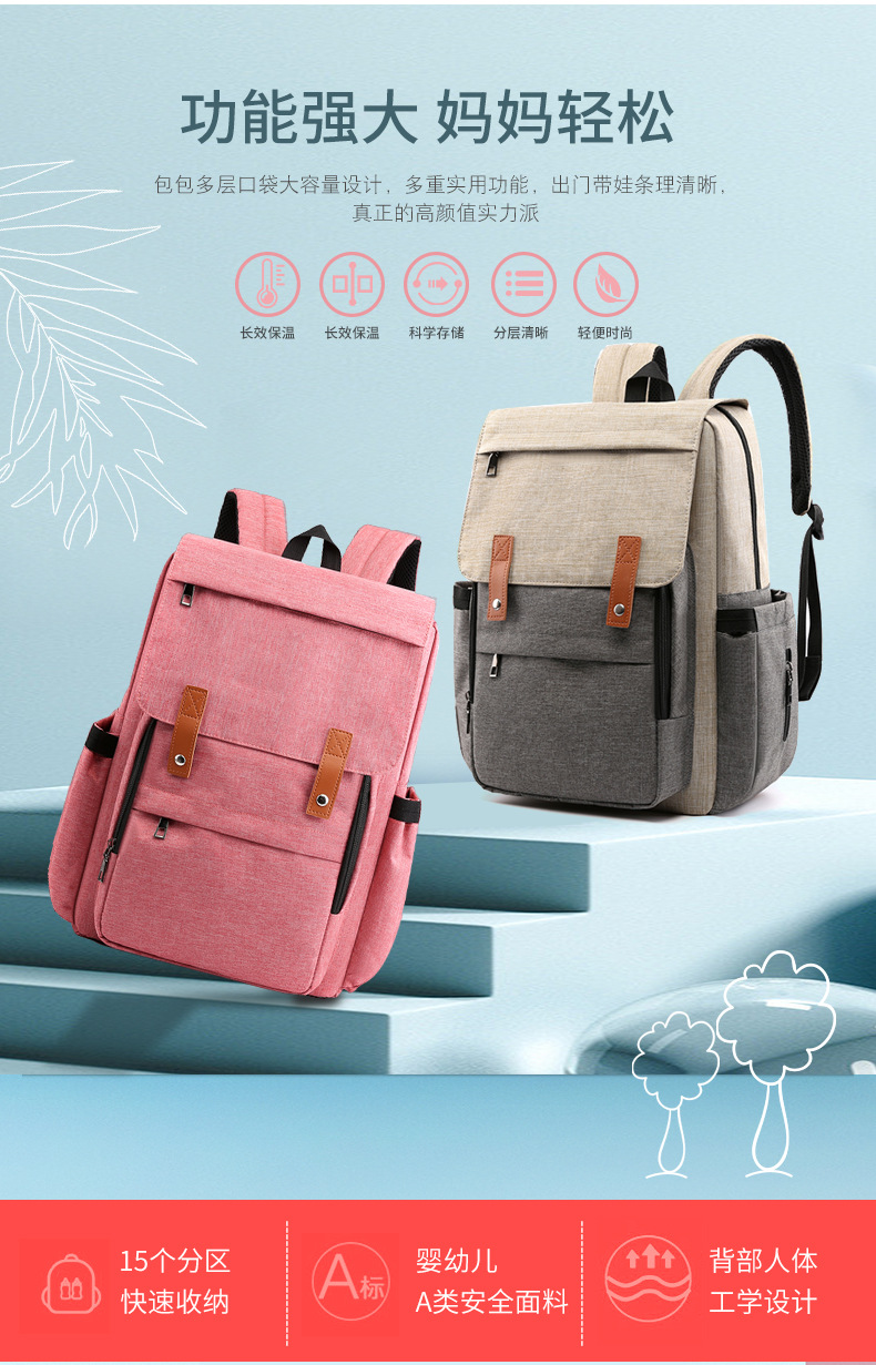 Factory Mummy Bag Large Capacity Multi-Functional Fashion Backpack Baby Diaper Bag Waterproof Maternity Bottle Diaper Backpack Customization Factory Mummy Bag Large Capacity Multi-Functional Fashion Backpack Baby Diaper Bag Waterproof Maternity Bottle Diaper Backpack Customization