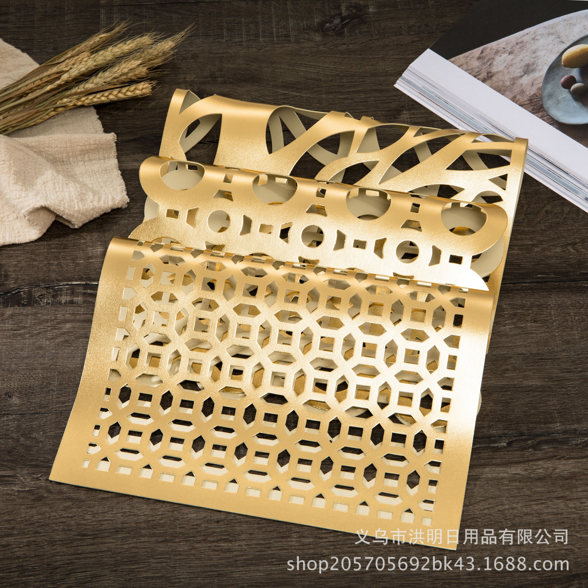 Simple Bronzing PVC Thermal Shielded Table Mat Placemat Golden Hollow Decorative Pad Coffee Table Tray Bowl Coaster Cup Coaster Western-Style Placemat