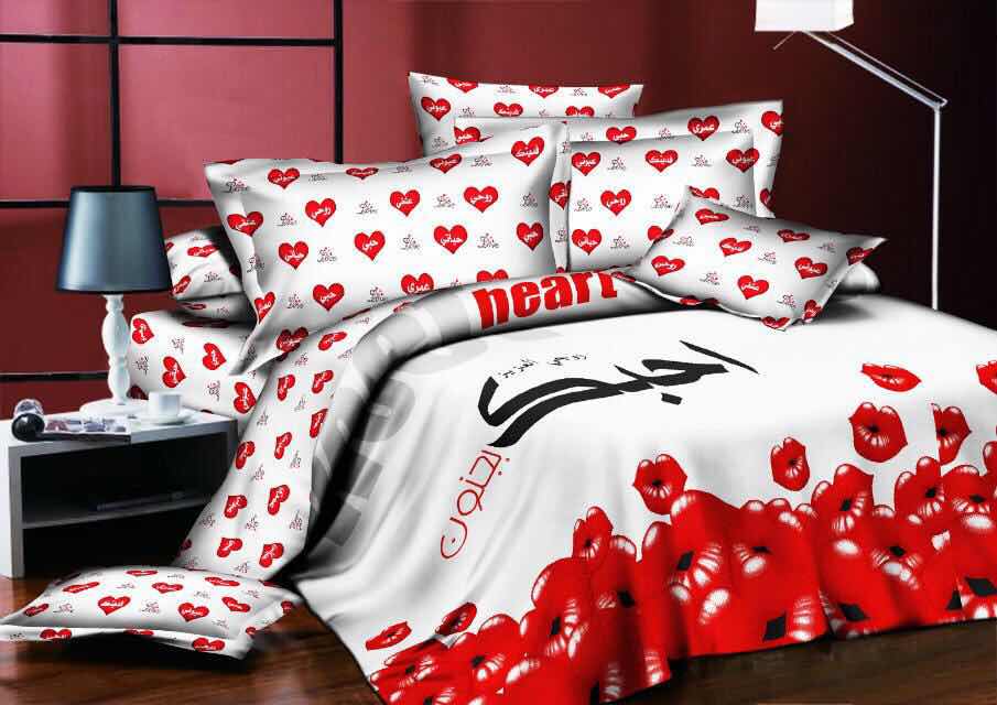 Bedding set four-piece rose lip series printed in Arabic