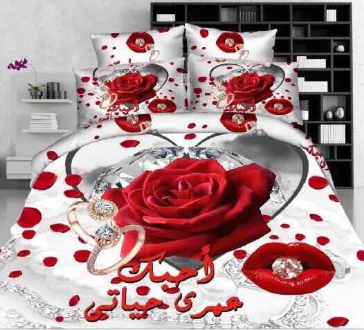 Bedding set four-piece rose lip series printed in Arabic