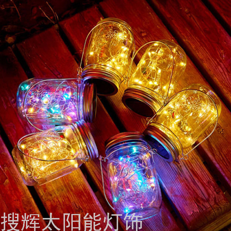 Hot Solar Mason Bottle Decorative Lamp Garden Lamp Hanging Lamp Led Creative Glass Jar Crack Lamp Wishing Lamp