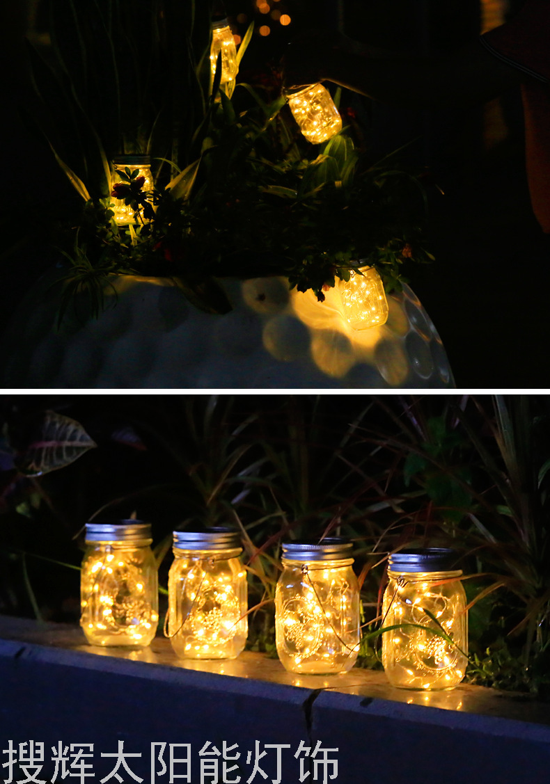 Hot Solar Mason Bottle Decorative Lamp Garden Lamp Hanging Lamp Led Creative Glass Jar Crack Lamp Wishing Lamp