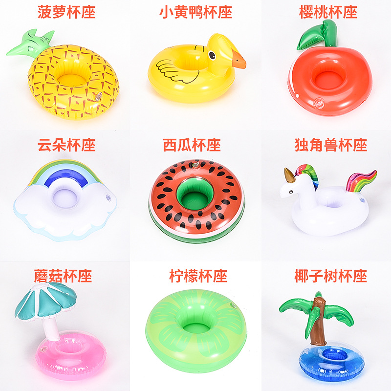 Spot pvc inflatable cup holder water toy flamingo donut unicorn crab pineapple coaster cup holder