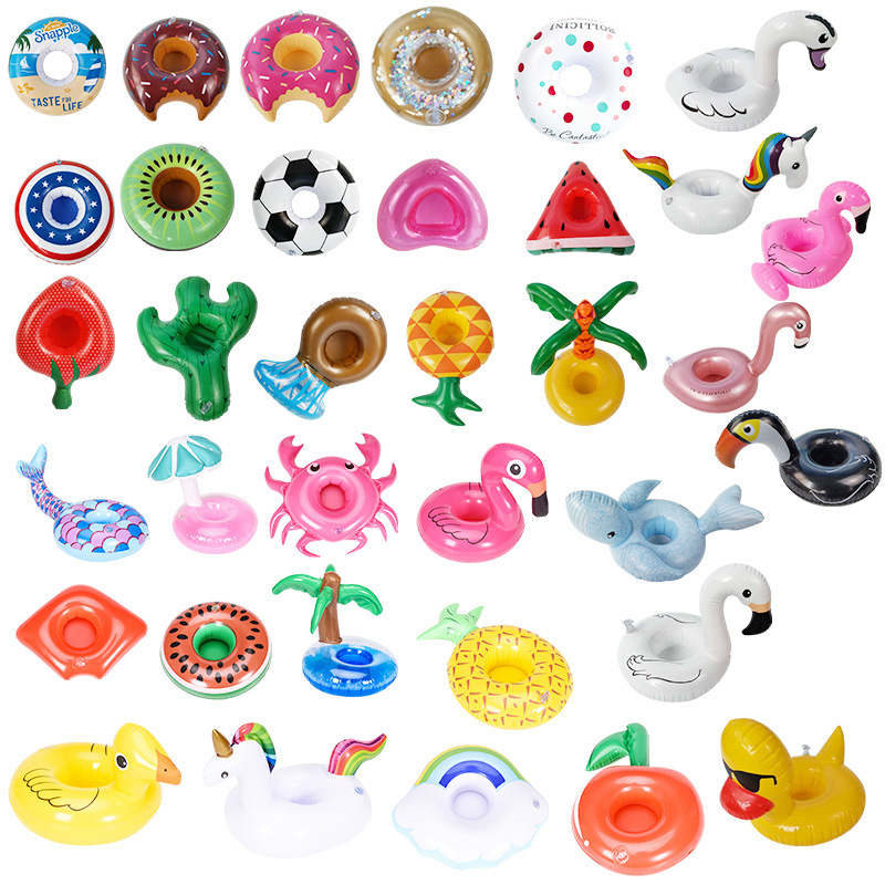 Spot pvc inflatable cup holder water toy flamingo donut unicorn crab pineapple coaster cup holder