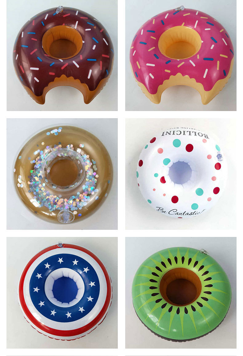 Spot pvc inflatable cup holder water toy flamingo donut unicorn crab pineapple coaster cup holder