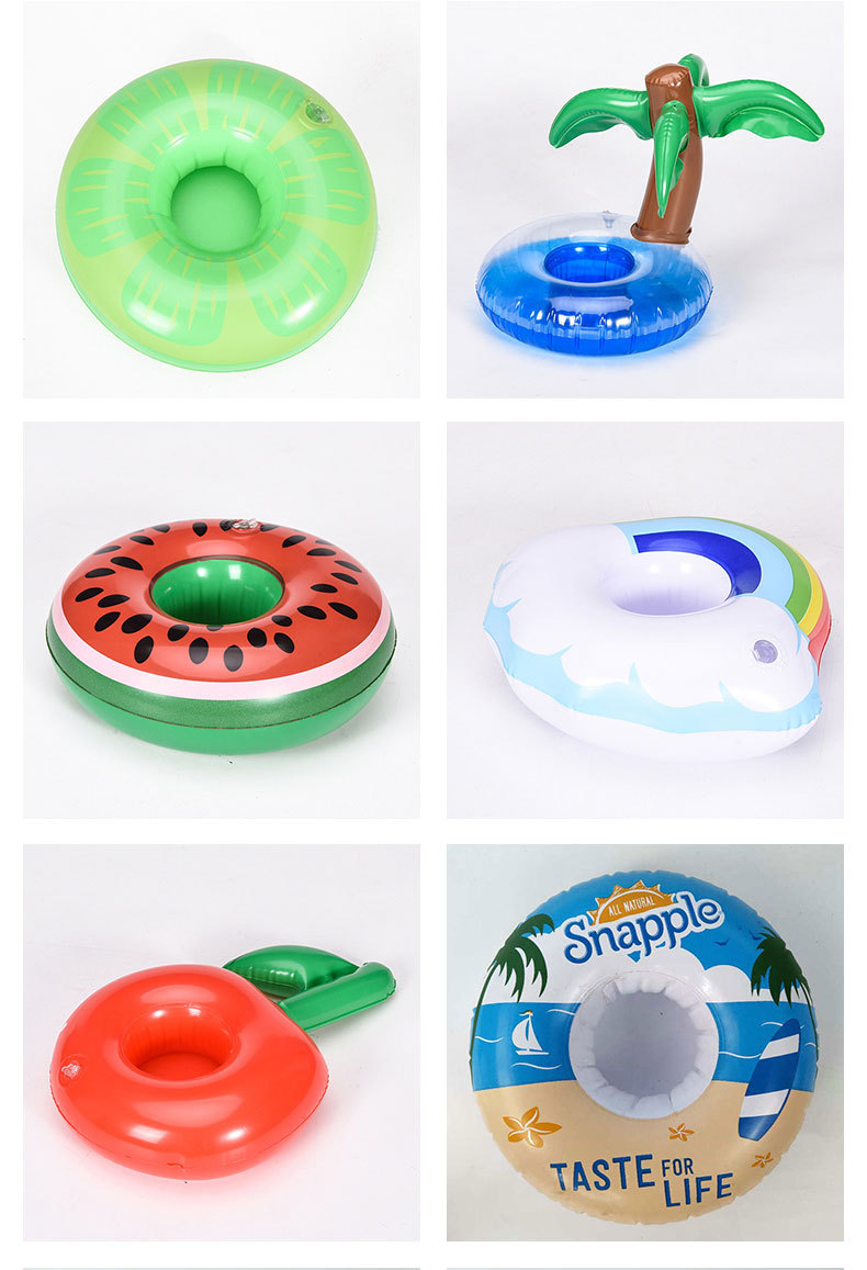 Spot pvc inflatable cup holder water toy flamingo donut unicorn crab pineapple coaster cup holder