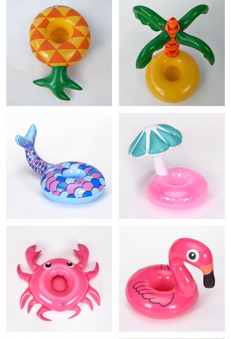 Spot pvc inflatable cup holder water toy flamingo donut unicorn crab pineapple coaster cup holder