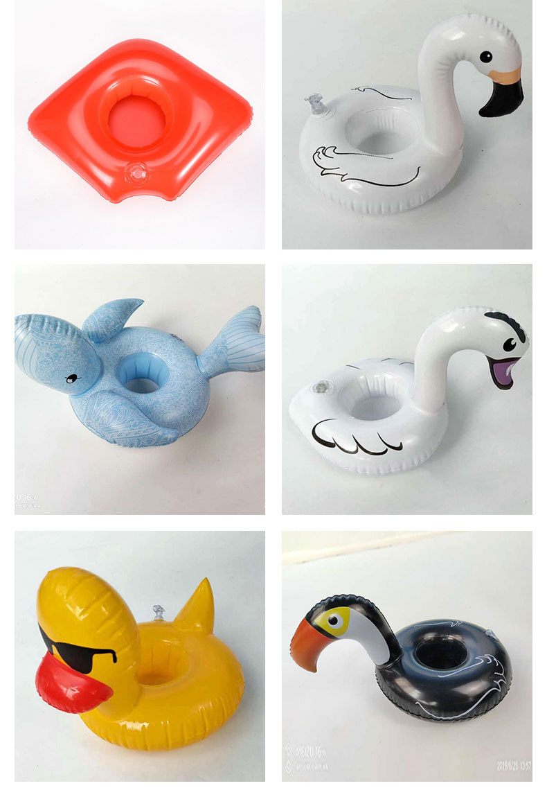 Spot pvc inflatable cup holder water toy flamingo donut unicorn crab pineapple coaster cup holder