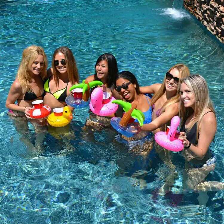 Spot PVC Inflatable Water Sports Goods Flamingo Coaster Inflatable Water Floating Beverage Cup Holder Cup Holder Wholesale