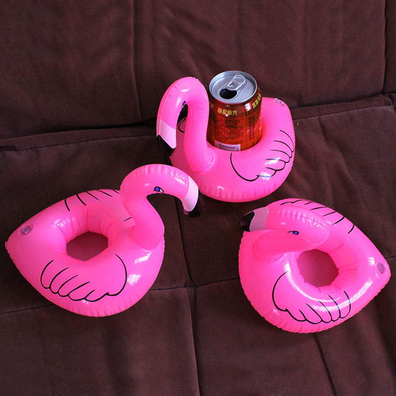 Spot PVC Inflatable Water Sports Goods Flamingo Coaster Inflatable Water Floating Beverage Cup Holder Cup Holder Wholesale