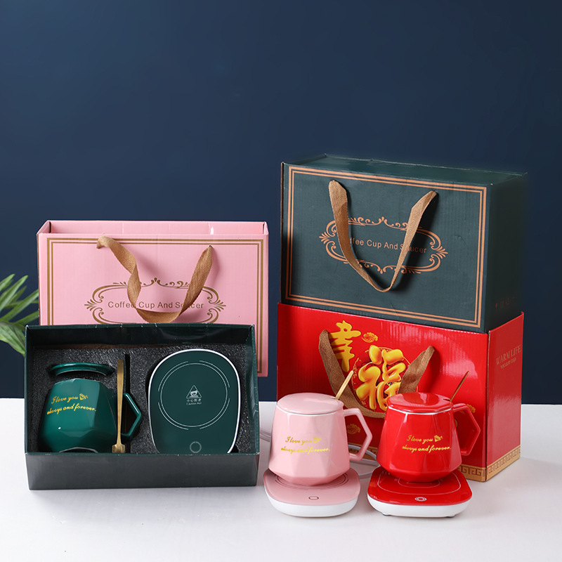 55 Degrees Constant Temperature Warm Cup Set Constant Temperature Heating Coaster Mug with Hand Gift Company Gift Printed Logo