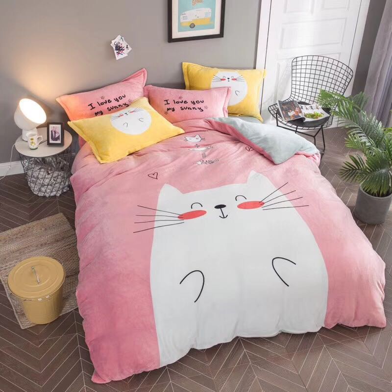 Cartoon Baby Fleece Crystal Velvet Thermal Set Four-Piece Bedding Set Cartoon Baby Fleece Crystal Velvet Thermal Set Four-Piece Bedding Set