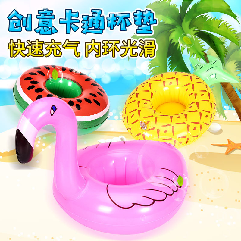 In Stock PVC Inflatable Cup Holder Water Toys Flamingo Donut Unicorn Crab Pineapple Coaster Cup Saucer