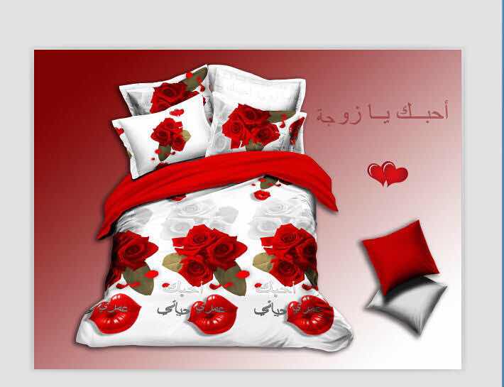 Bedding set four-piece rose lip series printed in Arabic