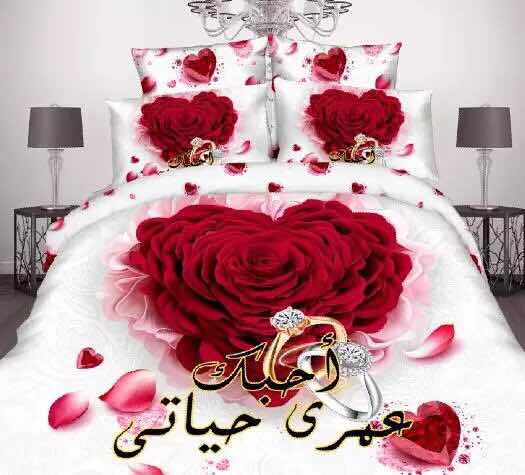 Bedding set four-piece rose lip series printed in Arabic