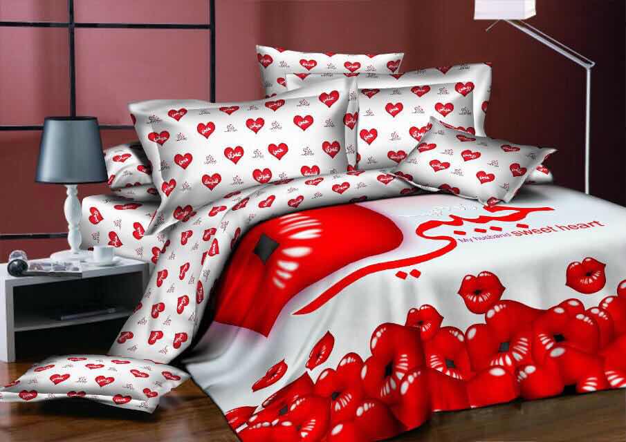 Bedding set four-piece rose lip series printed in Arabic