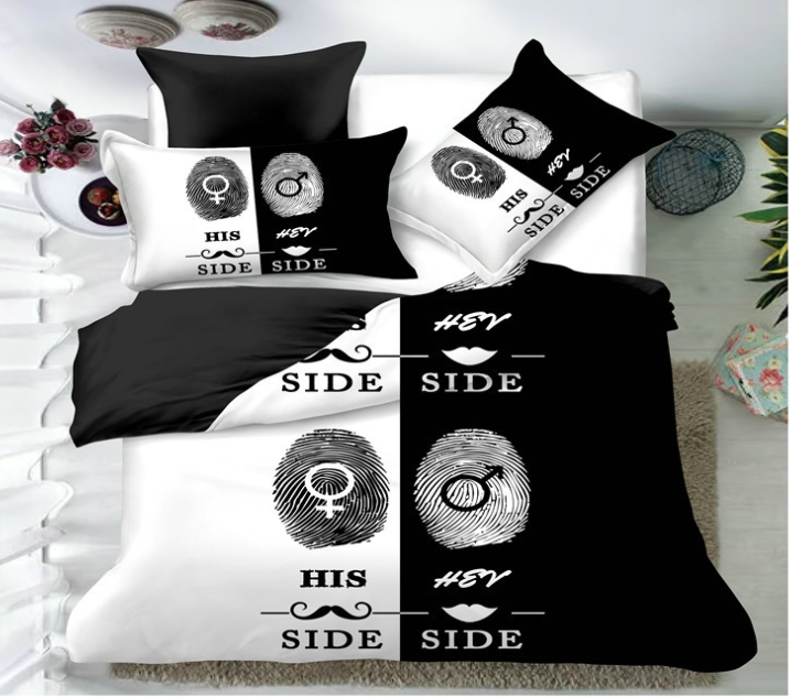 Simple personality modern wind black and white active printing four-piece bedding set 