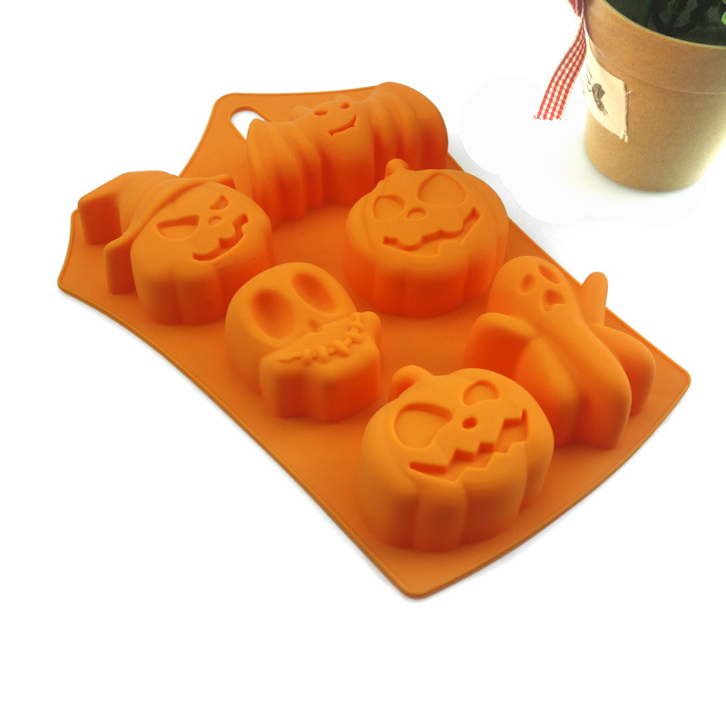 Silicone Cake Mold 6 Hole Halloween Halloween Doll Pumpkin Skull Baking Mold DIY 