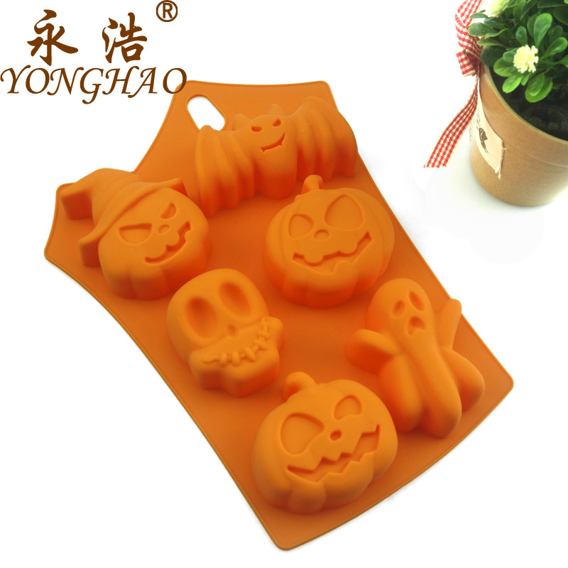 Silicone Cake Mold 6 Hole Halloween Halloween Doll Pumpkin Skull Baking Mold DIY 