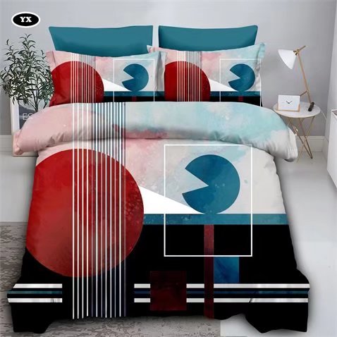 Geometric Pattern Square Color Blocking Four-Piece Bedding Set Fashion Simple