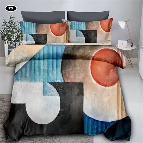 Geometric Pattern Square Color Blocking Four-Piece Bedding Set Fashion Simple