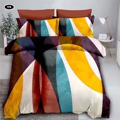 Fashion Simple Geometric Pattern Ling-Shaped Color Blocking Four-Piece Bedding Set Fashion Simple Geometric Pattern Ling-Shaped Color Blocking Four-Piece Bedding Set