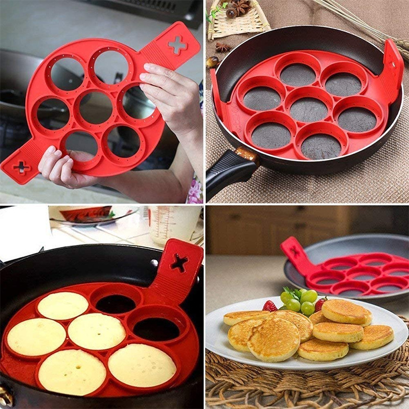Spot Goods Seven-Hole Multi-Functional Silicone Cake Mold Kitchen Egg Omelette Maker Multi-Shape Pancake Baking Utensils