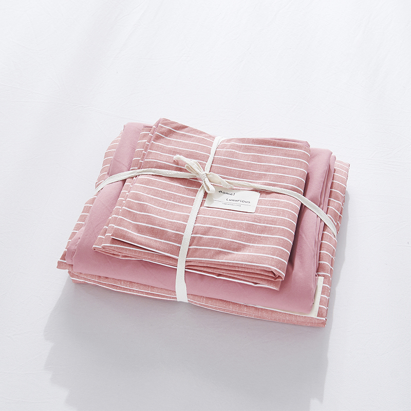 Nordic Four-Piece Bedding Set Simple Plaid Quilt Cover Bed Sheet and Pillowcase Washed Cotton