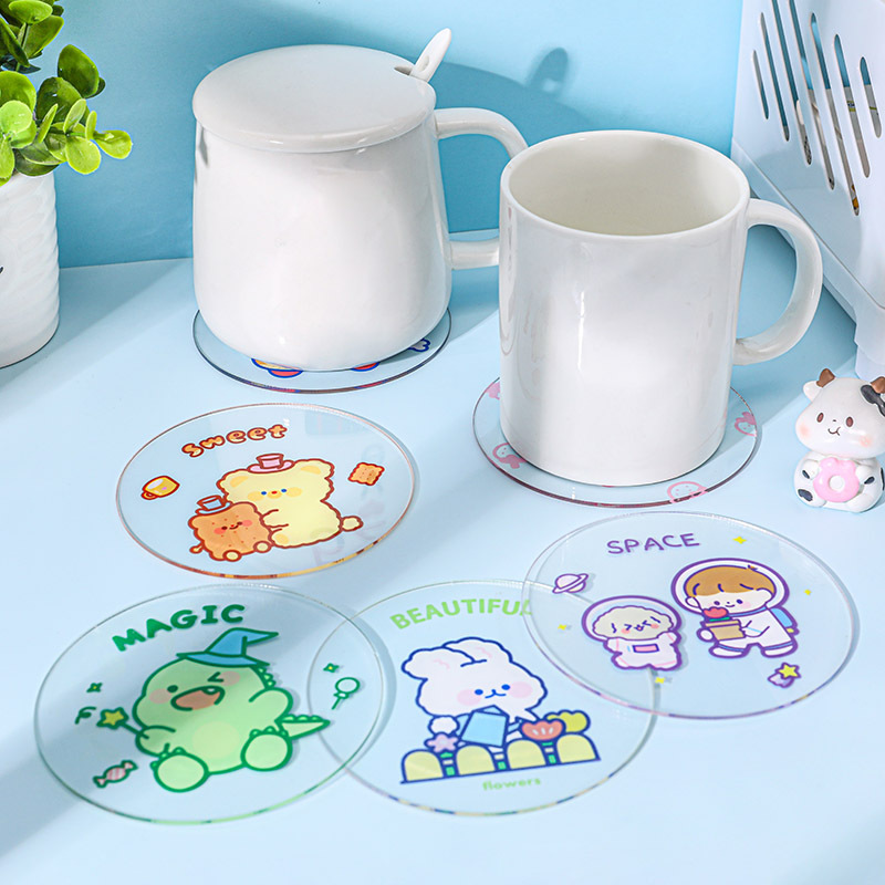 Cute Transparent Acrylic Coaster Simple Ins Girly Heart Water Cup Heat Proof Mat Student Dormitory Non-Slip Teacup Mat
