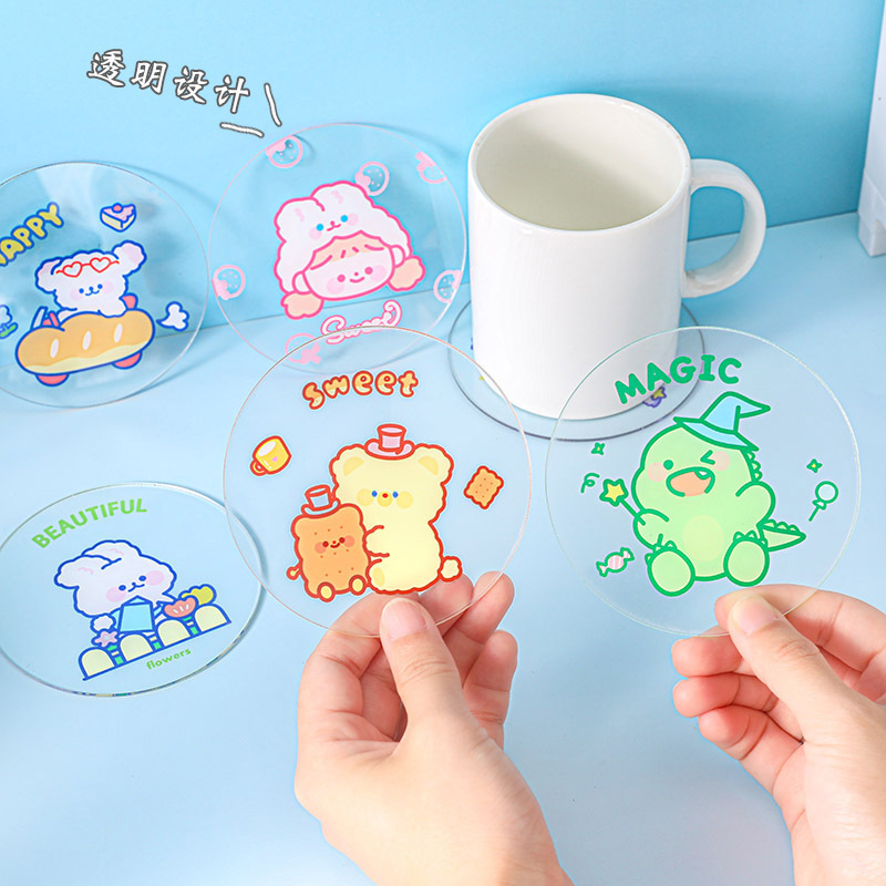 Cute Transparent Acrylic Coaster Simple Ins Girly Heart Water Cup Heat Proof Mat Student Dormitory Non-Slip Teacup Mat