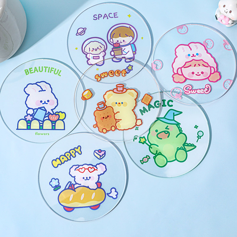 Cute Transparent Acrylic Coaster Simple Ins Girly Heart Water Cup Heat Proof Mat Student Dormitory Non-Slip Teacup Mat