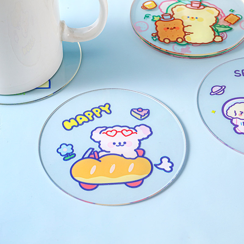 Cute Transparent Acrylic Coaster Simple Ins Girly Heart Water Cup Heat Proof Mat Student Dormitory Non-Slip Teacup Mat
