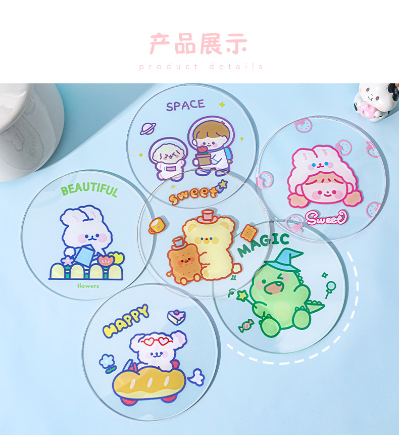Cute Transparent Acrylic Coaster Simple Ins Girly Heart Water Cup Heat Proof Mat Student Dormitory Non-Slip Teacup Mat