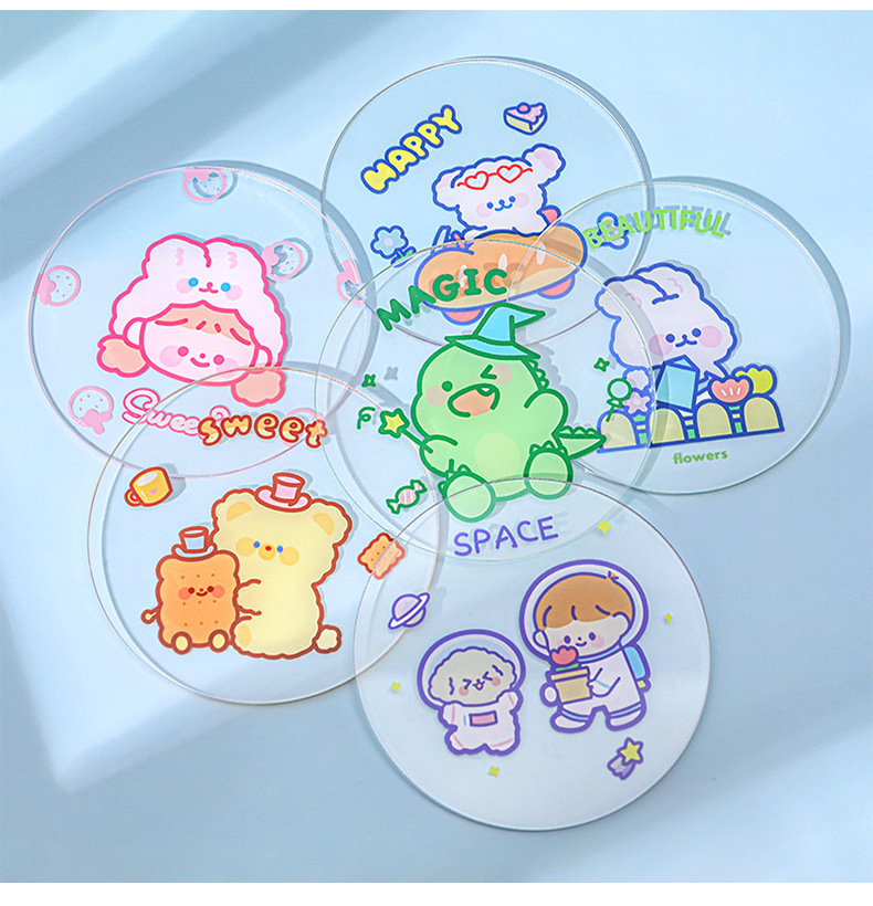 Cute Transparent Acrylic Coaster Simple Ins Girly Heart Water Cup Heat Proof Mat Student Dormitory Non-Slip Teacup Mat