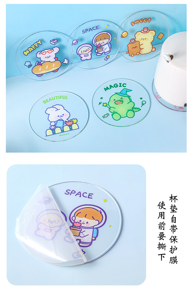 Cute Transparent Acrylic Coaster Simple Ins Girly Heart Water Cup Heat Proof Mat Student Dormitory Non-Slip Teacup Mat