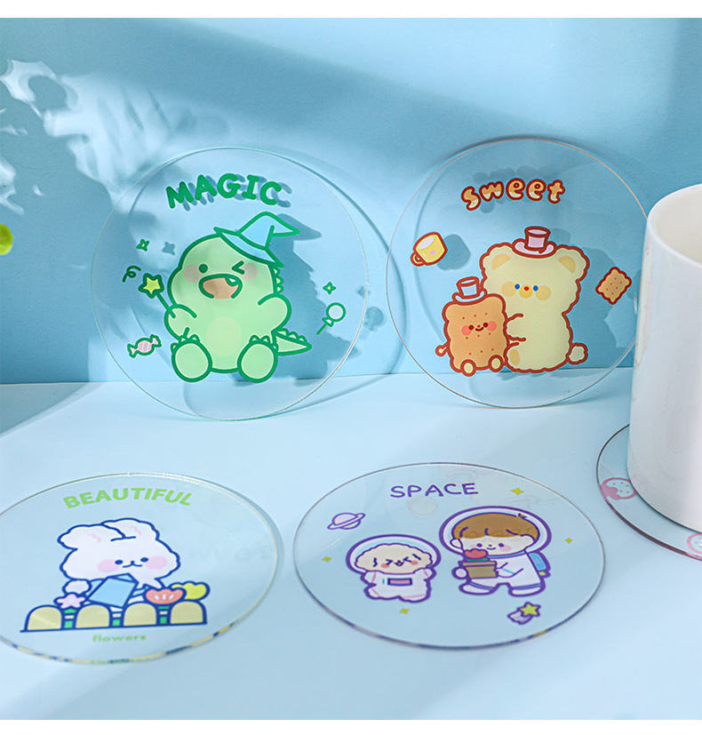 Cute Transparent Acrylic Coaster Simple Ins Girly Heart Water Cup Heat Proof Mat Student Dormitory Non-Slip Teacup Mat