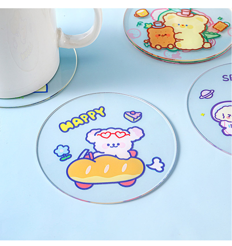 Cute Transparent Acrylic Coaster Simple Ins Girly Heart Water Cup Heat Proof Mat Student Dormitory Non-Slip Teacup Mat