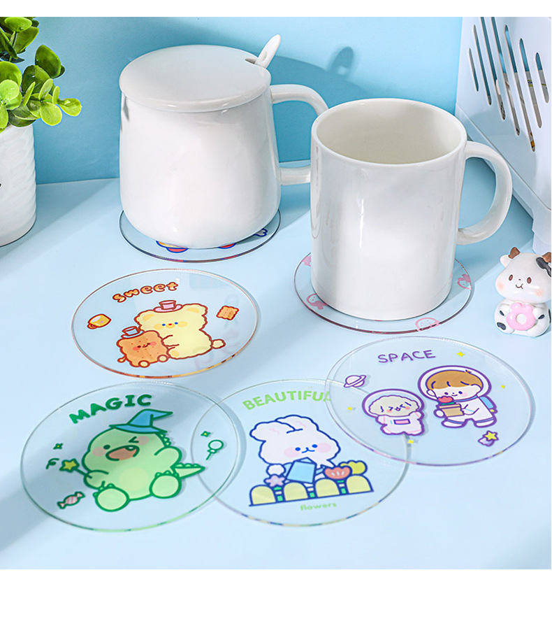 Cute Transparent Acrylic Coaster Simple Ins Girly Heart Water Cup Heat Proof Mat Student Dormitory Non-Slip Teacup Mat