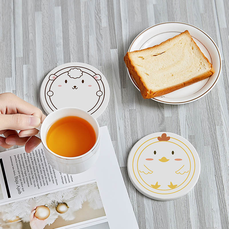 Japanese Cartoon Diatomite round Coaster Diatom Ooze Teacup Mat Absorbent Heat Insulation Moisture Proof Coffee Cup Mat Wholesale
