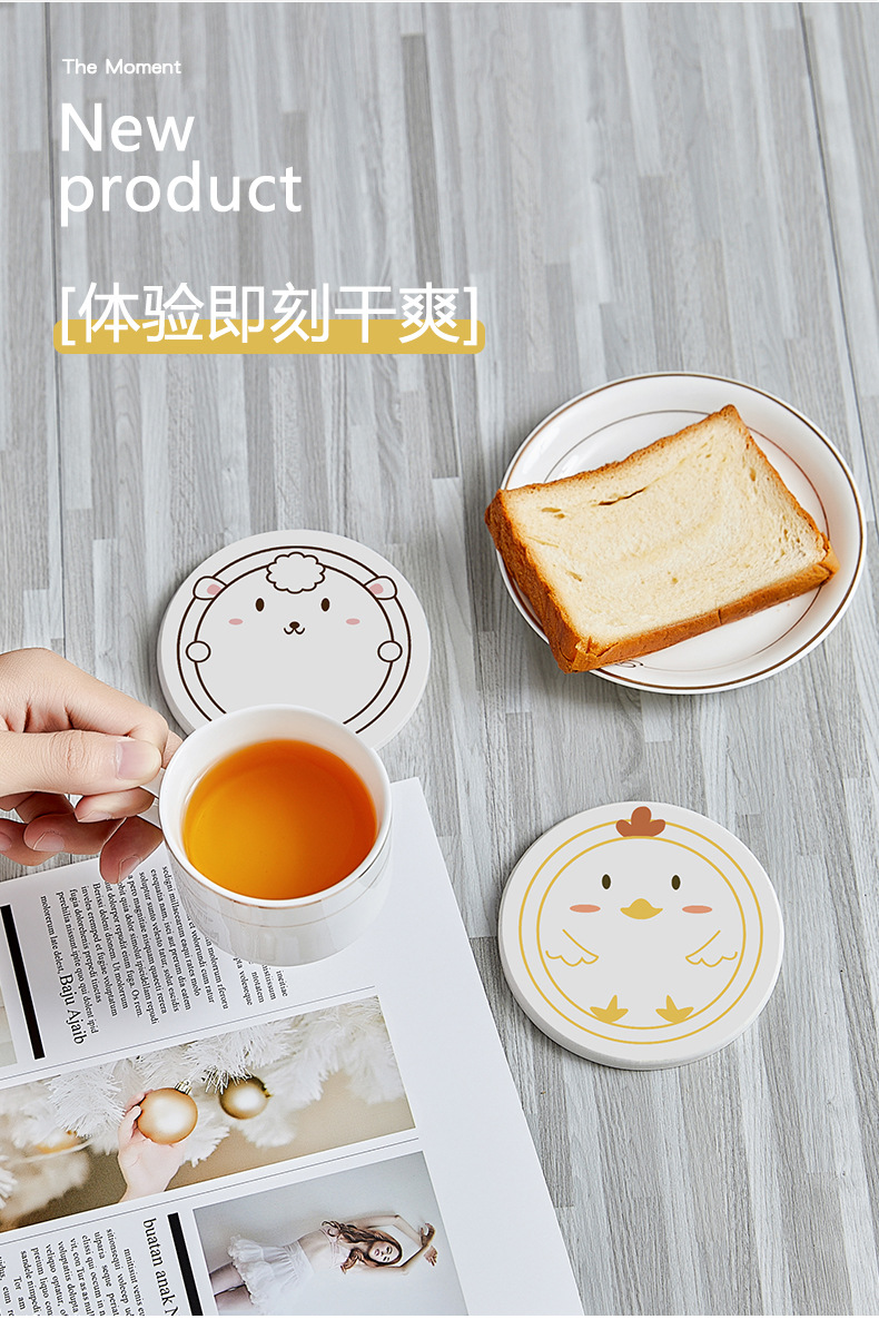 Japanese Cartoon Diatomite round Coaster Diatom Ooze Teacup Mat Absorbent Heat Insulation Moisture Proof Coffee Cup Mat Wholesale