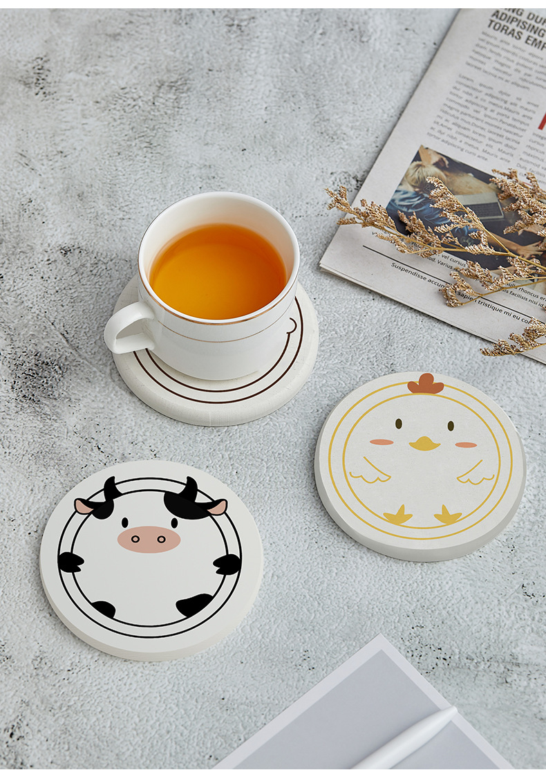 Japanese Cartoon Diatomite round Coaster Diatom Ooze Teacup Mat Absorbent Heat Insulation Moisture Proof Coffee Cup Mat Wholesale