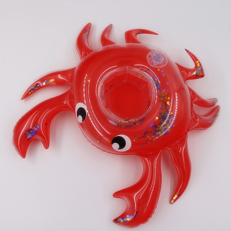 Factory Supply Ins Hot Sale Inflatable Sequins Crab Coaster Water Crab Cup Holder Floating Beverage Cup Holder