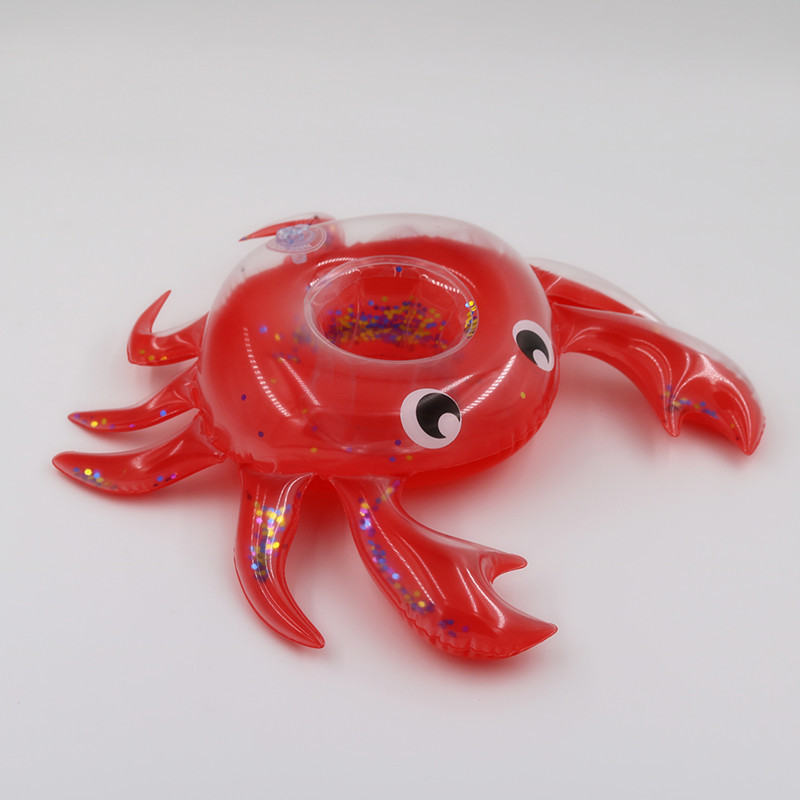 Factory Supply Ins Hot Sale Inflatable Sequins Crab Coaster Water Crab Cup Holder Floating Beverage Cup Holder