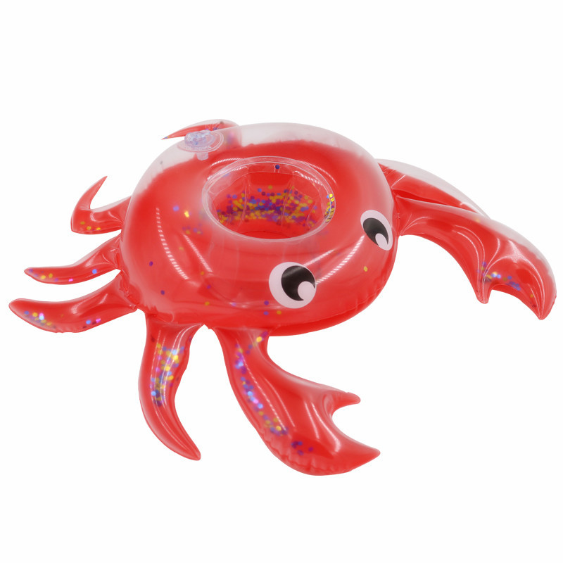 Factory Supply Ins Hot Sale Inflatable Sequins Crab Coaster Water Crab Cup Holder Floating Beverage Cup Holder