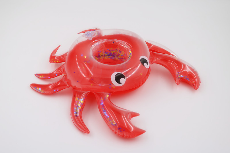 Factory Supply Ins Hot Sale Inflatable Sequins Crab Coaster Water Crab Cup Holder Floating Beverage Cup Holder