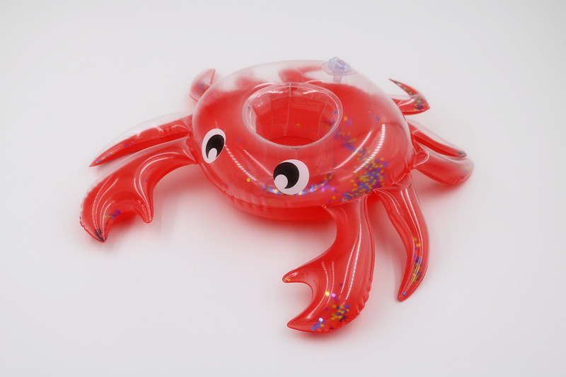 Factory Supply Ins Hot Sale Inflatable Sequins Crab Coaster Water Crab Cup Holder Floating Beverage Cup Holder