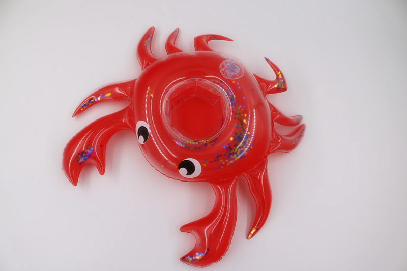 Factory Supply Ins Hot Sale Inflatable Sequins Crab Coaster Water Crab Cup Holder Floating Beverage Cup Holder