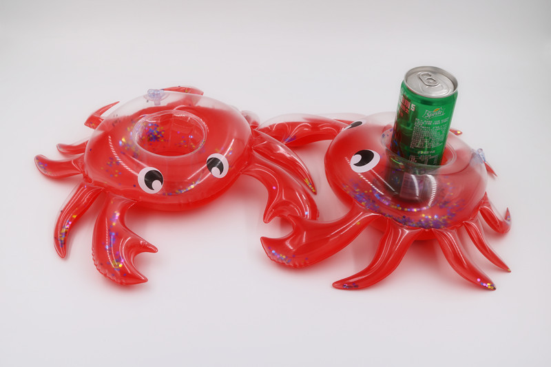 Factory Supply Ins Hot Sale Inflatable Sequins Crab Coaster Water Crab Cup Holder Floating Beverage Cup Holder
