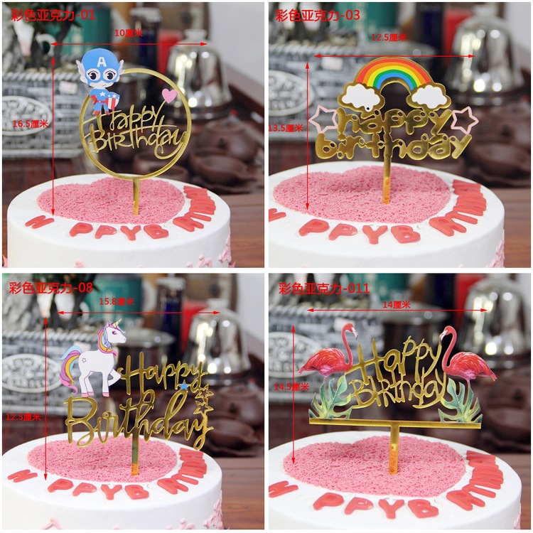 New Wholesale Color Double Layer Acrylic Insertion Color Red Cartoon Cake Decorative Flag Dessert Table Decorative Card